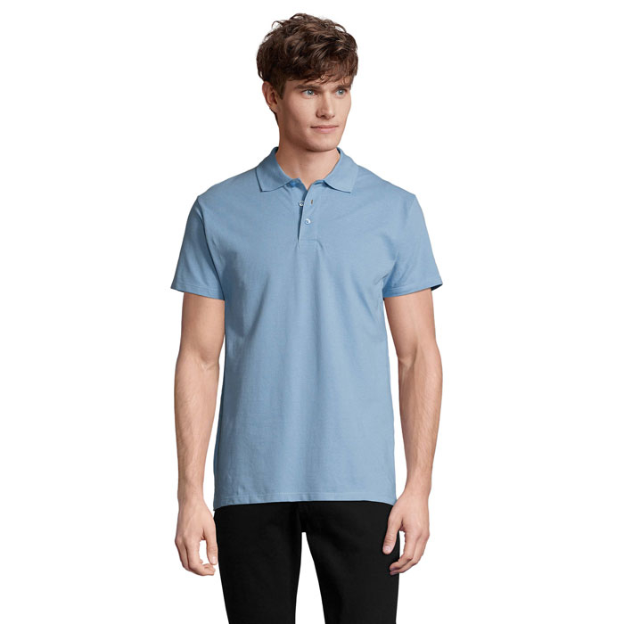 Polo en coton publicitaire homme 210g - SPRING Ciel Piqué